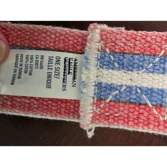 American Eagle Outfitters Striped Canvas Belt With Anchor Patch One Size Cotton - Picture 3 of 10